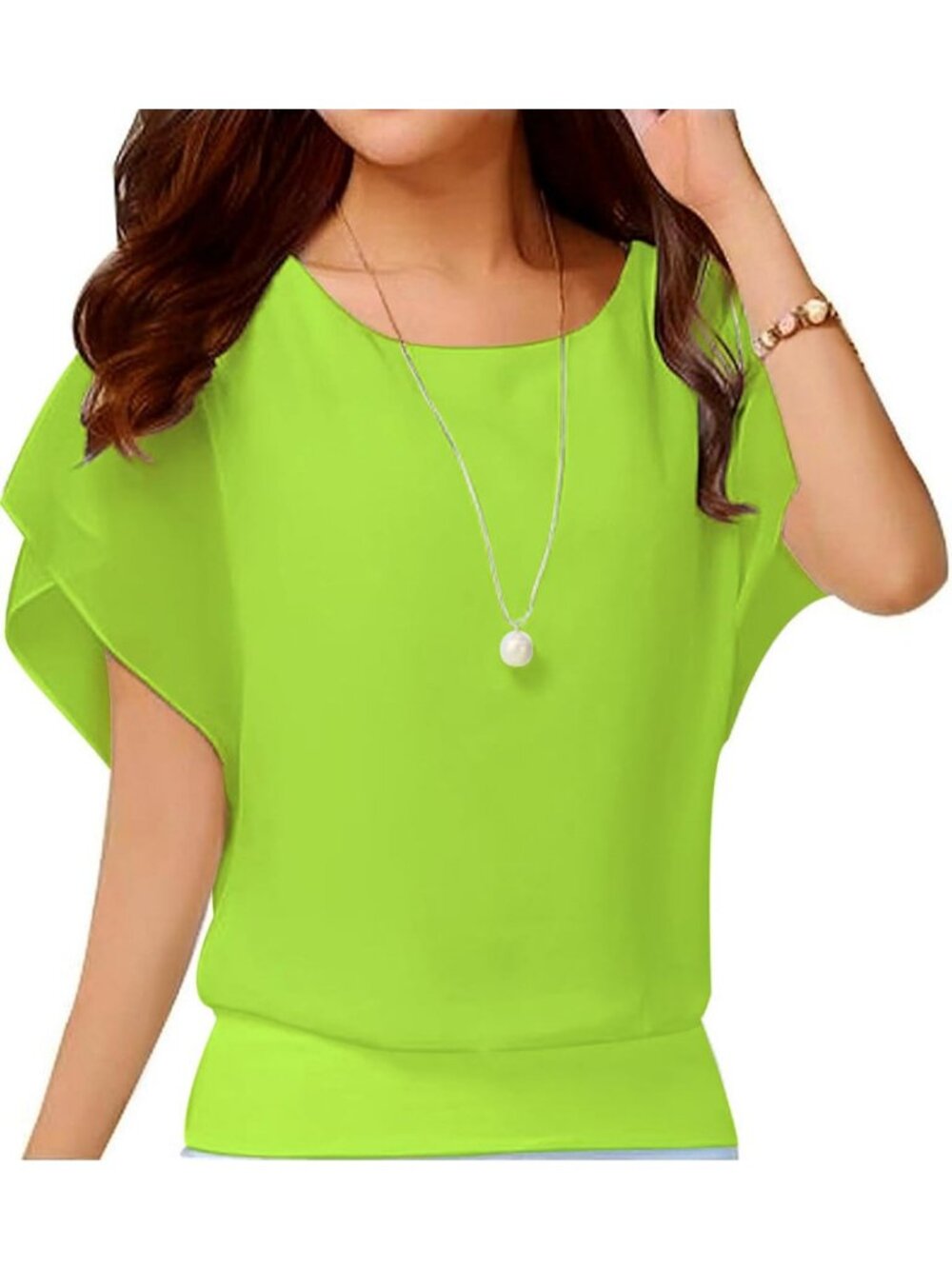 Women's Green Elegant Loose Casual Short Sleeve Chiffon Top T Shirt Blouses